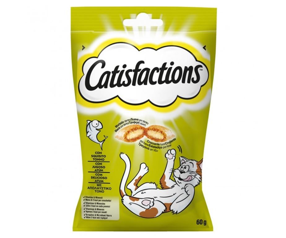 Catisfactions tonno è una deliziosa linea di fuoripasto per il proprio gatto. Si tratta di croccantissimi snack con un morbido ripieno a cui i gatti non sapranno resistere.