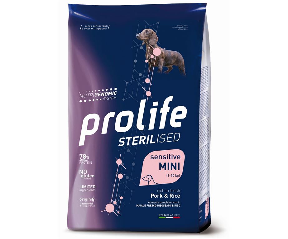 Prolife Dog Sterilized Pork & Rice Mini 600 G.
