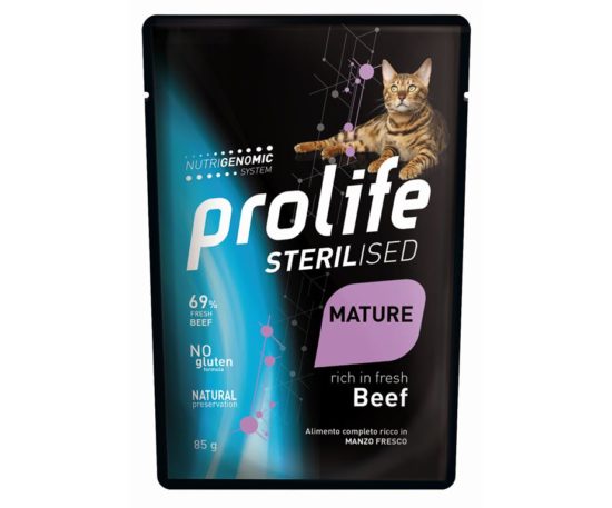 Prolife Cat Sterilised Mature Beef 85 G.
