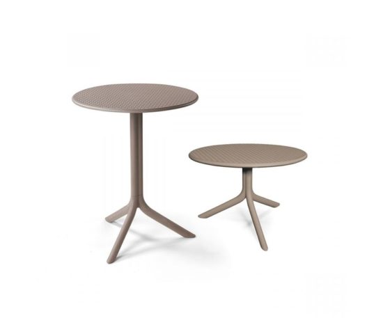 Tavolo con gamba centrale a 3 razze e doppia altezza (standard H cm 73 e mini H cm 40)