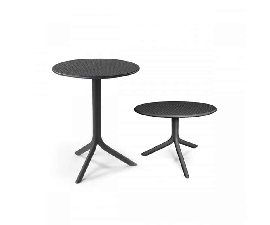 Tavolo con gamba centrale a 3 razze e doppia altezza (standard H cm 73 e mini H cm 40)