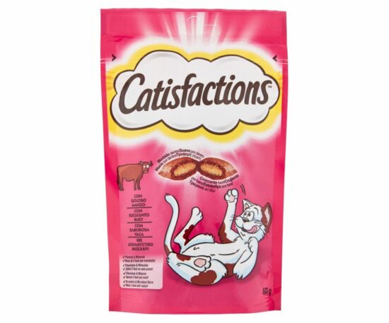 Catisfactions manzo è una deliziosa linea di fuoripasto per il proprio gatto. Si tratta di croccantissimi snack con un morbido ripieno a cui i gatti non sapranno resistere.