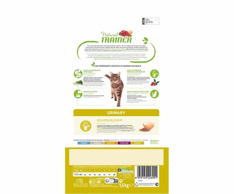 Natural Trainer Urinary Adult con pollo fresco cibo secco completo ed equilibrato per gatti adulti ideale per vie urinarie.
