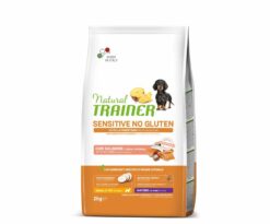 Croccantini per cane Natural Trainer Sensitive No Gluten con maiale come unica fonte di proteina animale. Ideale per cani di taglia Small e Toy