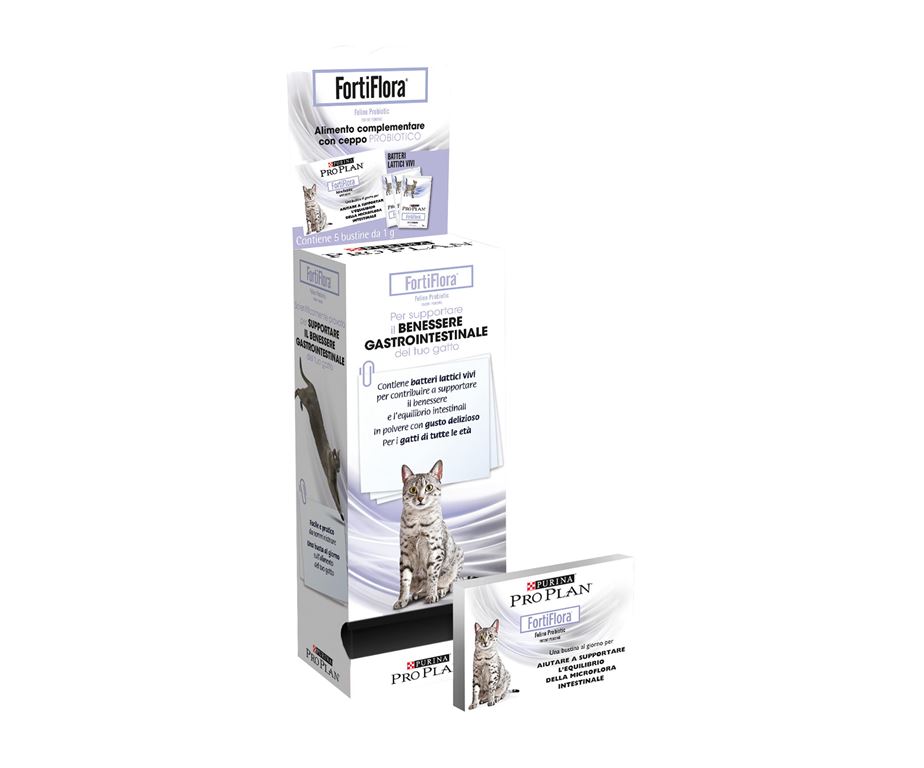 Fortiflora® Feline è un alimento complementare per gatti e gattini per aiutare a supportare il benessere e l’equilibrio intestinali.