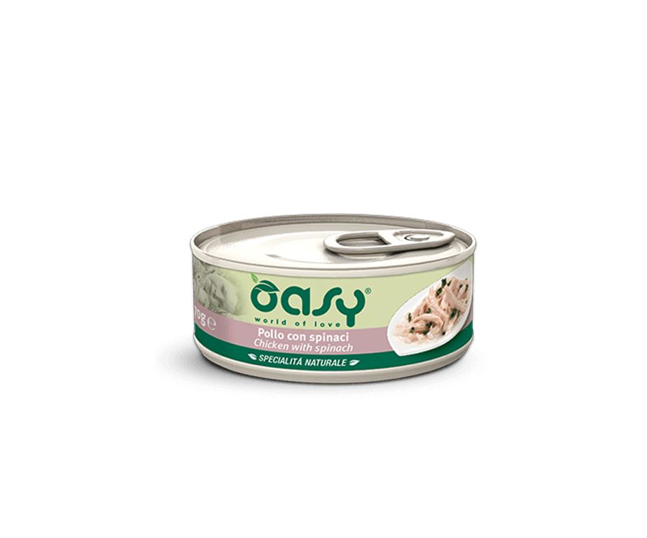 Oasy wet cat-pollo con spinaci lattina 70 g.