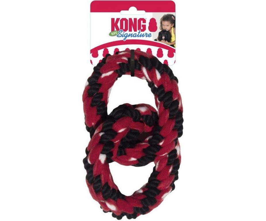 KONG® Signature Double Ring Tug è costituito da due anelli intrecciati di corda intrecciata.