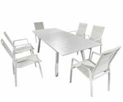 Set ATENA bianco con tavolo estensibile e 6 poltrone