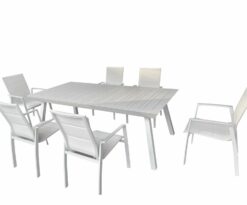 Set AURORA bianco con tavolo estensibile e 6 poltrone