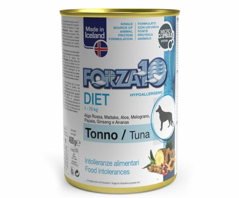 Forza10 diet tonno con riso è una dieta monoproteica al pesce della linea dietetica studiata da sanypet integrata con innovative microcapsule